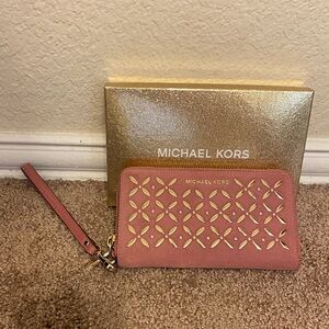 Michael Kors Pink Wristlet with Gold Accents